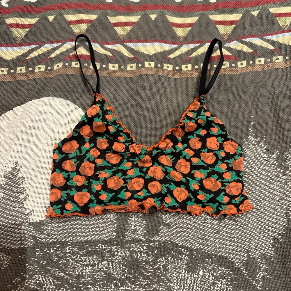 Urban Outfitters Black and Coral Floral Bralette